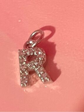 R Pavé Initial Charm Pendant in Silver Tone